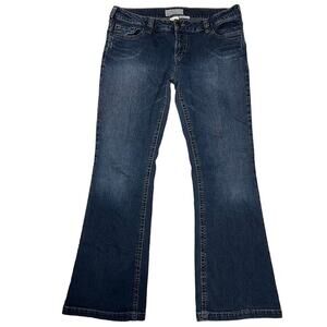 Maurices Womens Denim Blue Jeans Jacie Flare Leg Lightly Distressed 15 16R